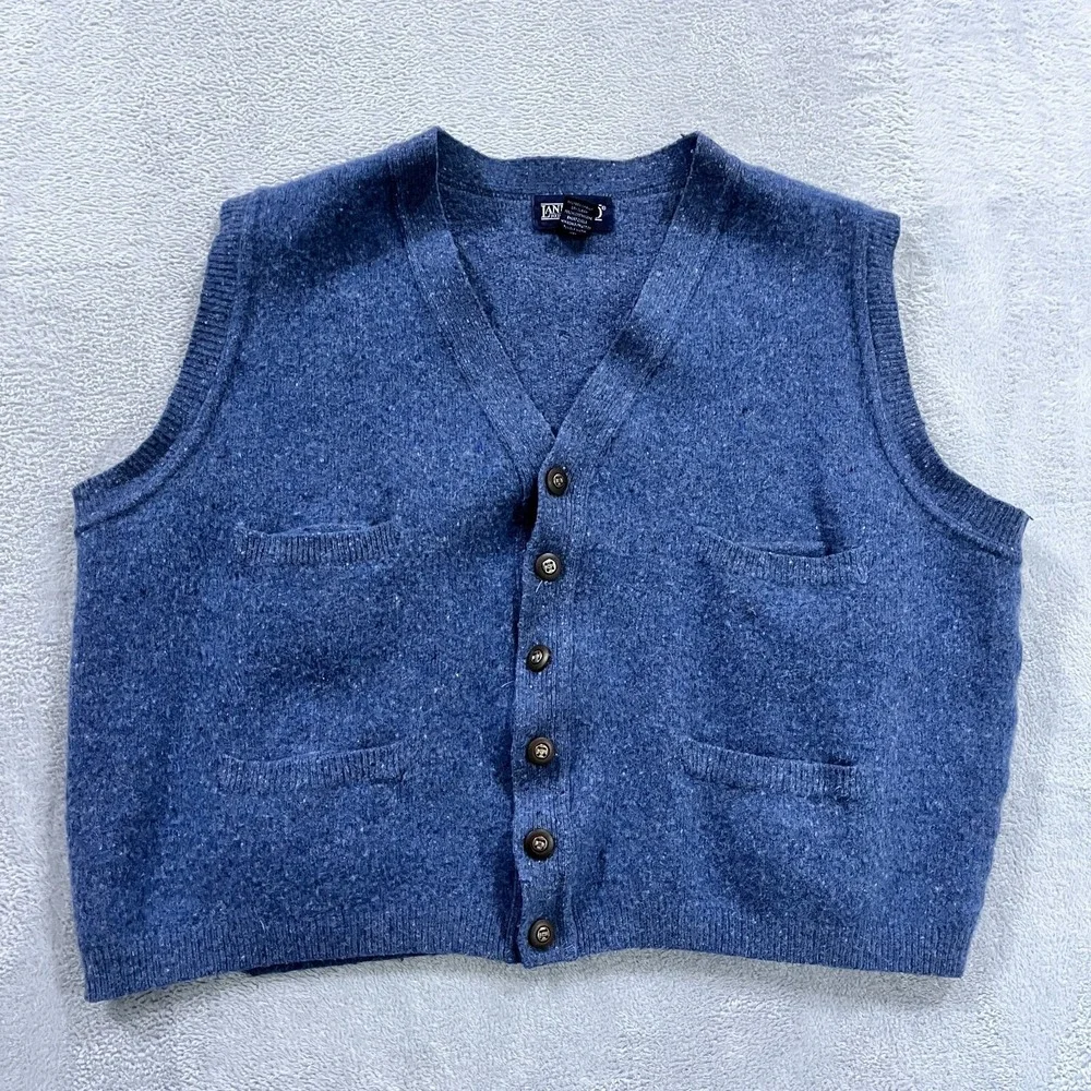 Lands' End‎ Sweater Vest Mens L 42-44 Wool Blue Grandpa Preppy Made In Italy VTG